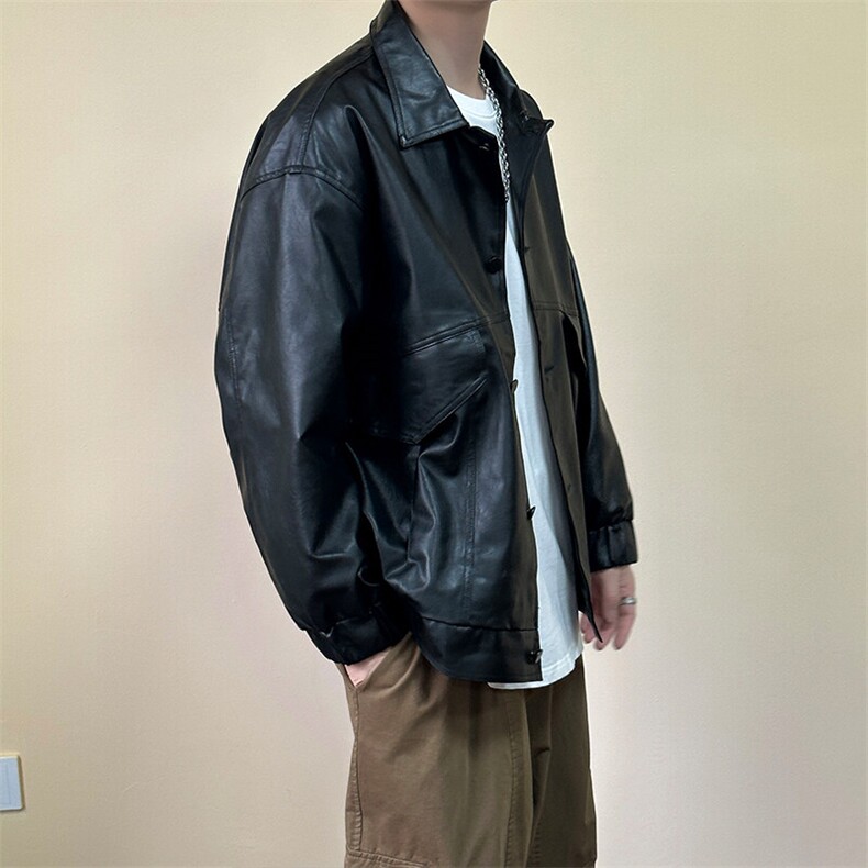 现货-秋季皮衣外套男宽松休闲PU机车皮夹克潮流A584-P90,男装夹克,电商A351