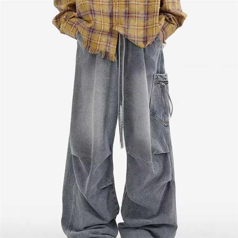 气质新款潮流原宿时尚流行阔腿水洗宽松百搭长裤牛仔裤日系，男装牛仔裤，星座516A