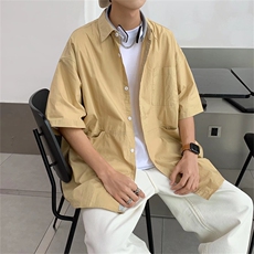 夏季短袖衬衫男工装bf衬衣慵懒风半袖外套原宿风上衣服C2023-P28，男装衬衫，星座1008-1