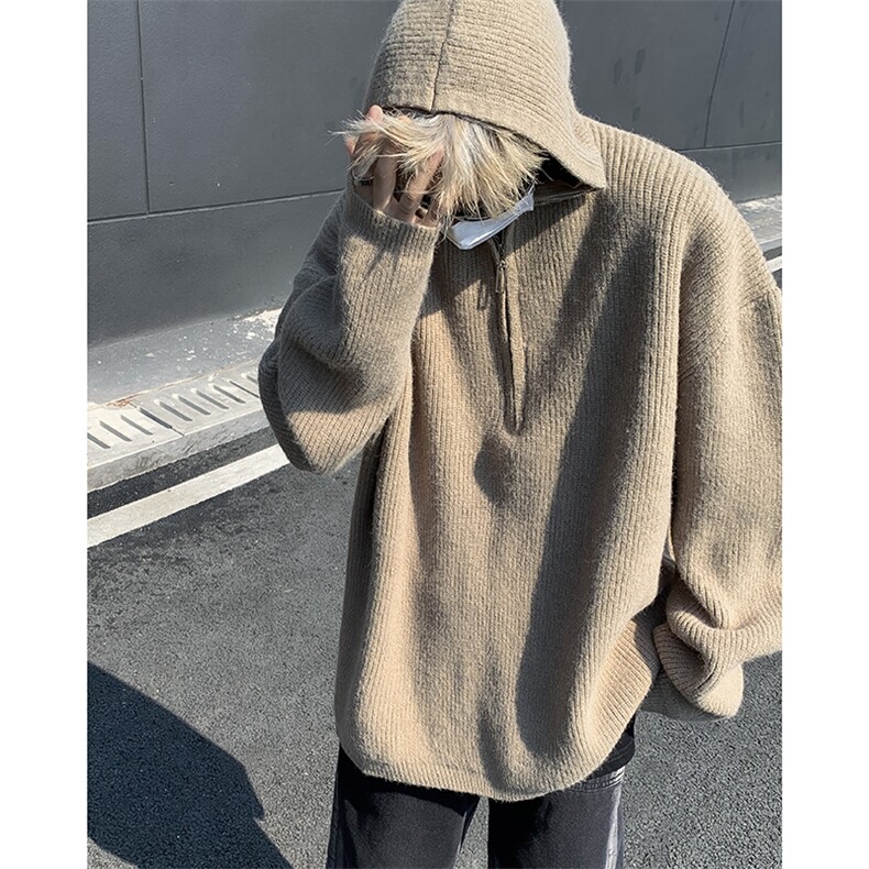 半拉链毛衣男士韩版宽松连帽针织衫ins设计感套头上衣服M022-p53,男装针织衫/毛衣,星座1008-2