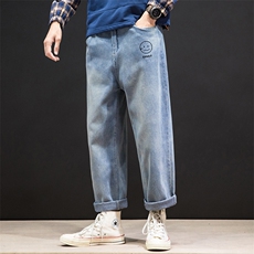 NK46072-P45加绒-P55百搭牛仔裤男士宽松九分裤男直筒裤子男，男装牛仔裤，电商A040A