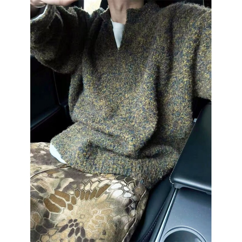 美式复古马海毛绿色毛衣男款秋季韩系慵懒风格穿搭潮牌毛线衣外套,男装针织衫/毛衣,星座506A