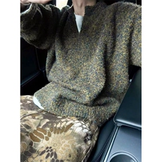 美式复古马海毛绿色毛衣男款秋季韩系慵懒风格穿搭潮牌毛线衣外套，男装针织衫/毛衣，星座506A