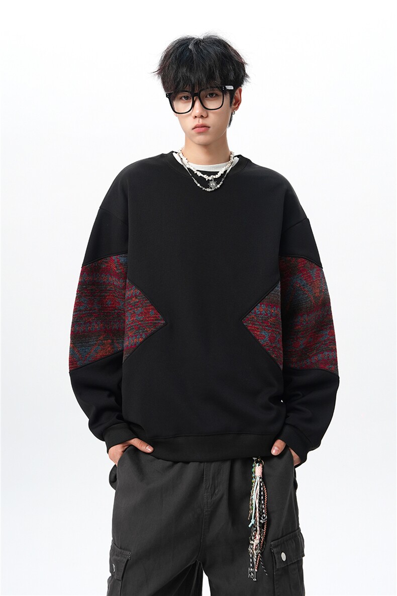 8XL-M春秋季圆领拼接撞色民族风卫衣男新款潮牌上衣服WY005P58,男装民族服装,电商B312