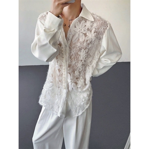 现货！25镂空蕾丝男士珍珠重工轻奢华丽礼服衬衫cs174-118图片