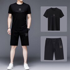 2023年夏款潮流休闲时尚男士运动短袖短裤套装P130，男装休闲套装，电商D223-1