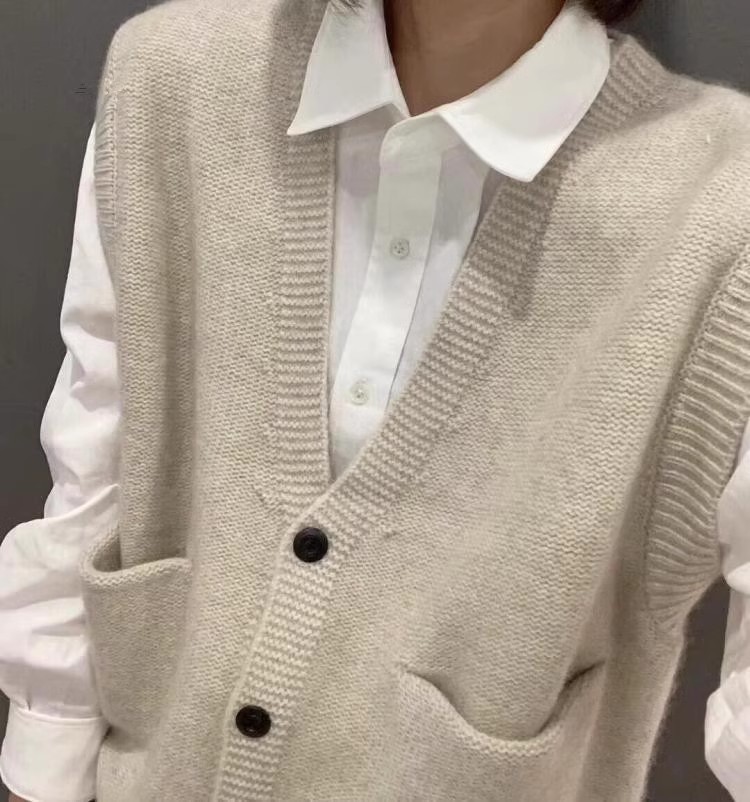 粗针针织马甲毛衣背心女士秋冬无袖针织衫开衫坎肩宽松,女装马甲,德聚羊绒