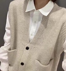 粗针针织马甲毛衣背心女士秋冬无袖针织衫开衫坎肩宽松，女装马甲，德聚羊绒