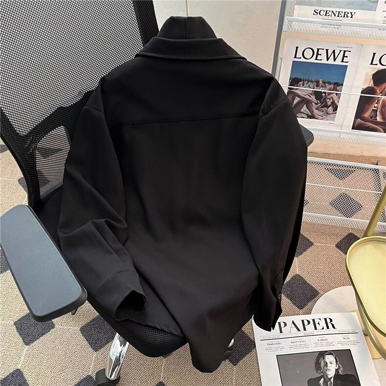 假两件衬衫长袖韩版宽松拼接V领衬衣外套2233P50,男装衬衫,星座410-2