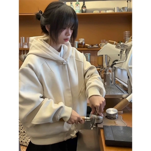 706-1-CWY23-P108 现货  高质量 秋季美式牛角扣格子拼接开衫卫衣图片