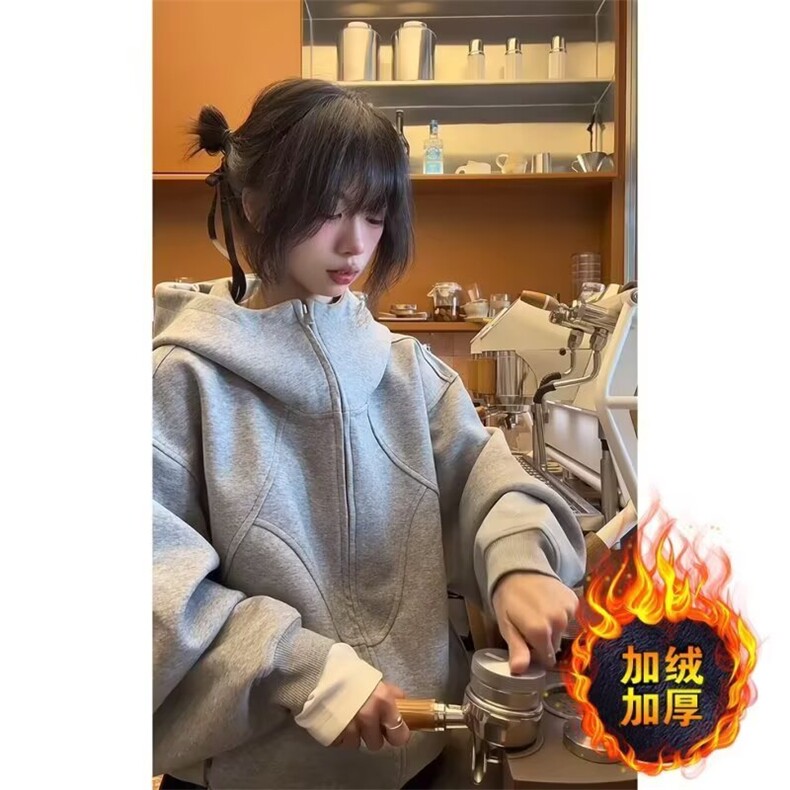 新款卫衣港风宽松简约连帽卫衣开衫男女同款潮流帅气百搭图片