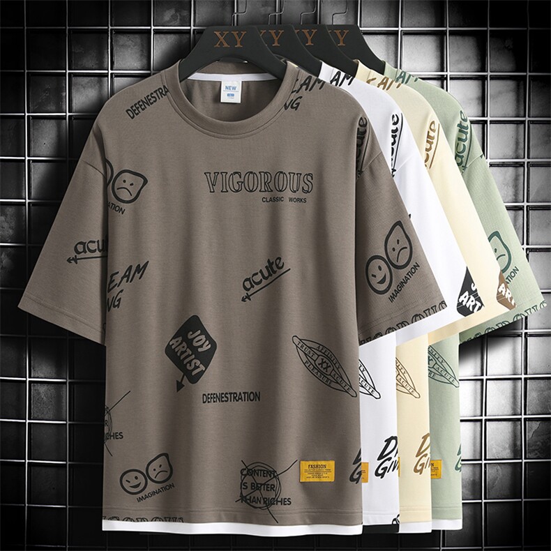 冰氧仿棉短袖网格挂拍体恤休闲百搭趣味印花男上衣TC3156-P25控48,男装T恤,星座717