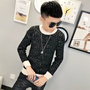 冬季社会小伙针织衫复古扭花加厚毛衣男圆领打底衫C301B-MY17图片