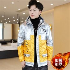 冬季亮上拼羽棉服男模特加厚夹克保暖外套工装棉衣黑871加绒，男装夹克，星座1207