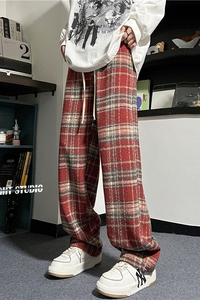 慵懒风休闲毛呢格子裤男女  美式高街显高休闲裤运动裤K9075/P38图片