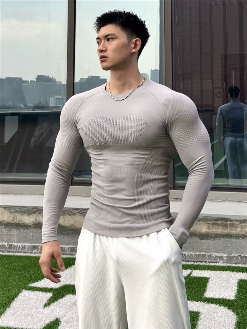 健身衣服弹力速干运动长袖无缝跑步打底衫紧身衣训练t恤CT52P35,男装T恤,电商D256