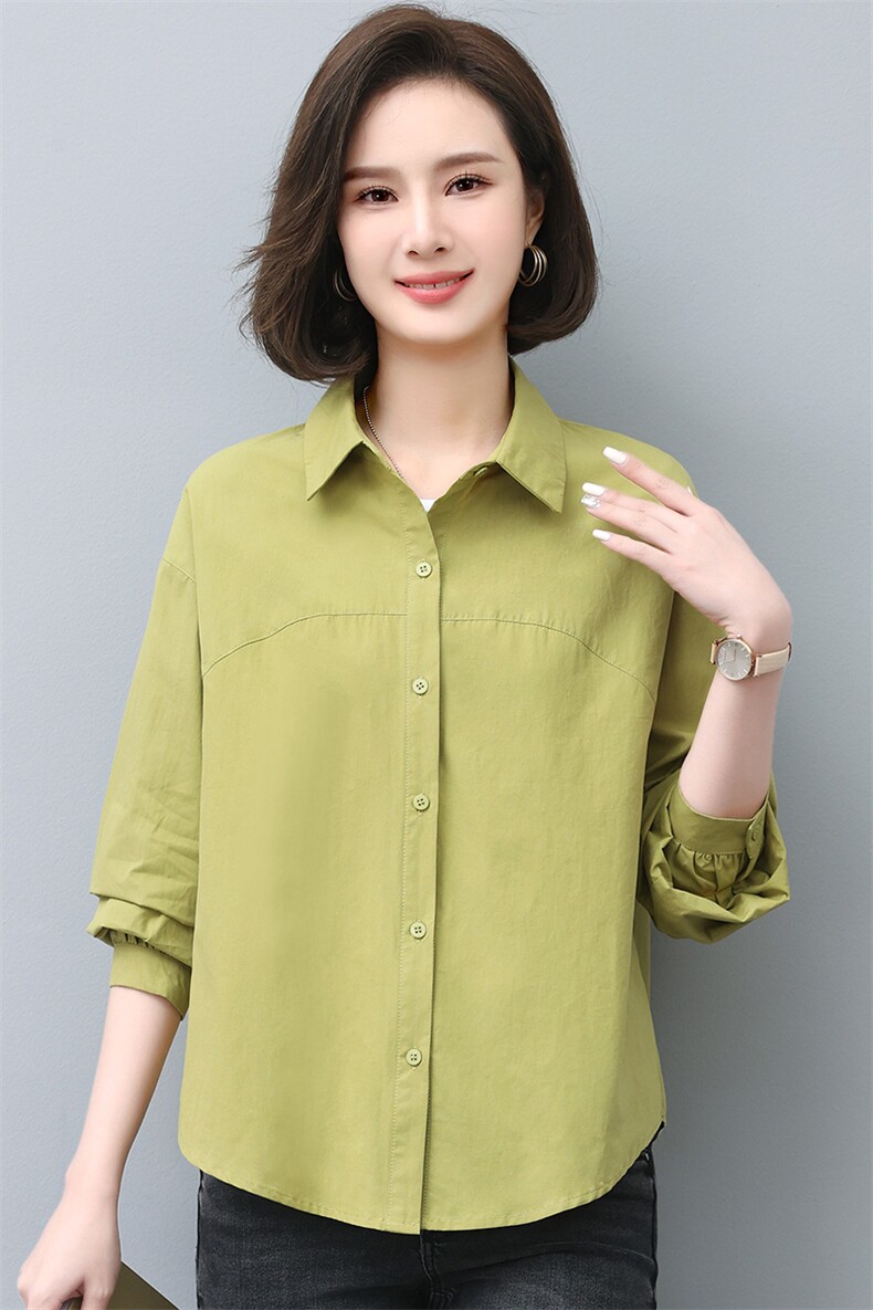 休闲纯棉衬衫女长袖薄款2025春秋新款中年妈妈宽松大码减龄衬衣潮,女装大码女装,曼沙奕珂