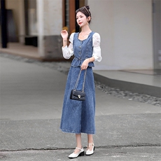 牛仔裙女2025春秋新款法式气质高端小香风显瘦衬衫裙子，女装连衣裙，盈茜