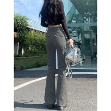 美式微喇叭工装裤牛仔裤女秋季高腰显瘦复古辣妹垂感马蹄裤子，男装牛仔裤，星座506A