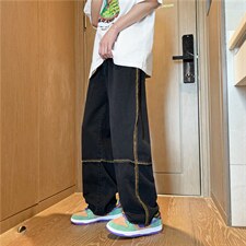 2023新款毛边牛仔裤宽松休闲设计感小众直筒拖地裤学生K2707-P38，男装牛仔裤，星座512-2