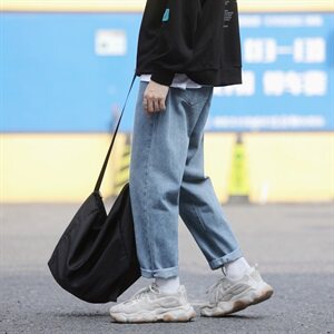 秋冬季港风阔腿牛仔裤男 老爹裤宽松直筒日系牛仔裤 N19图片