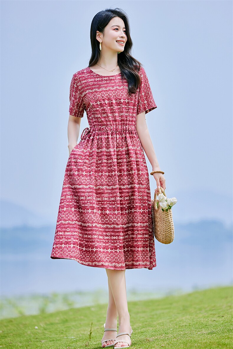 棉麻连衣裙夏装2025新款高级感大码女装气质法式小众设计碎花裙子,女装连衣裙,铭街依杨