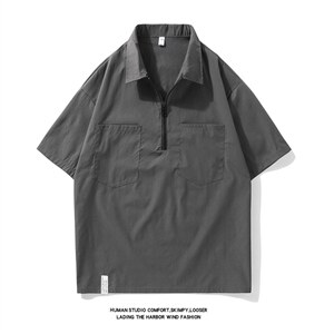 夏装工装衬衫男士短袖衬衣港风宽松休闲衬衫 C203P35图片