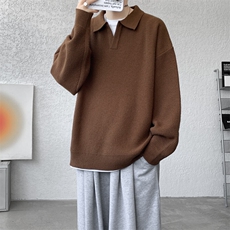 8XL-M翻领毛衣大码轻熟风复古纯色休闲上衣针织打底衫MY1510/P68，男装针织衫/毛衣，电商B238