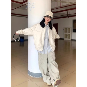 外套男女春秋款美式复古设计感宽松高级感休闲工装飞行员夹克图片