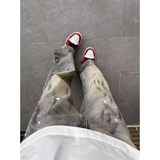 美式潮牌泼墨脏脏牛仔裤男2025春秋季新款高街宽松休闲直筒长裤子，男装牛仔裤，星座506A
