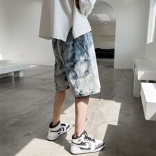 2025夏季新款时尚牛仔五分裤潮流宽松休闲短裤A125-DK12-P38，男装牛仔裤，电商A125