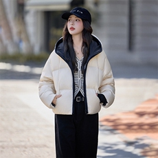 水衣源2783款短款连帽加厚保暖面包服茧形羽绒外套女，女装羽绒服，水衣源