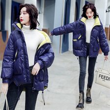 2021新款时尚撞色立领羽绒服修身显瘦保暖外套，女装羽绒服，奕薇雅