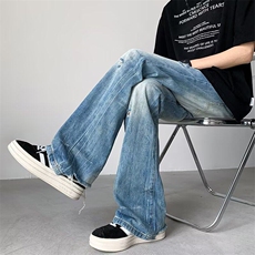 美式复古做旧破洞牛仔裤男女夏季潮牌情侣宽松直筒裤RK2517-P49，男装牛仔裤，星座412-2