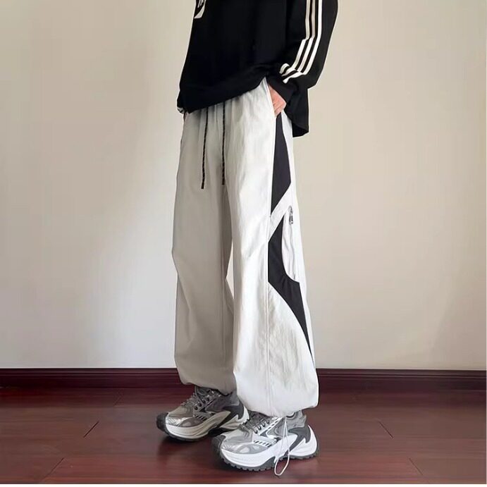 美式伞兵裤男生秋冬户外登山运动机能工装裤校园风拼接设计直筒裤,男装休闲裤,电商B323A