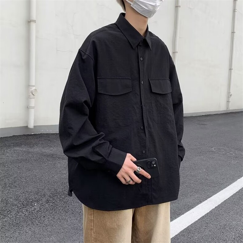 日系cityboy衬衫男秋季宽松百搭纯色外套帅气工装衬衣CS2126-p38,男装衬衫,星座1008