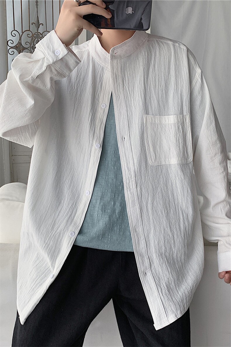 C1061/P28秋装货足新款男士纯色长袖立领衬衣男士韩版大码衬衫男,男装衬衫,电商A141