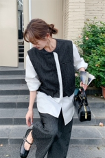 设计感假两件马甲衬衫套装女2025年秋季新款韩系穿搭阔腿裤两件套，女装套装/套裙，2C285