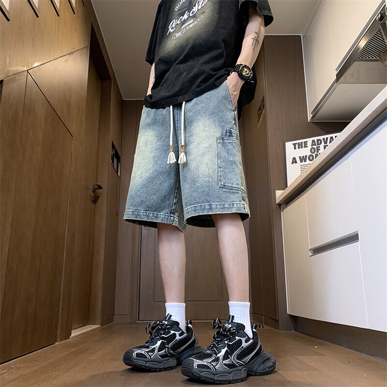 水洗大码牛仔短裤男夏季高街宽松直筒休闲五分裤24XD23021特批35,男装牛仔裤,电商A042