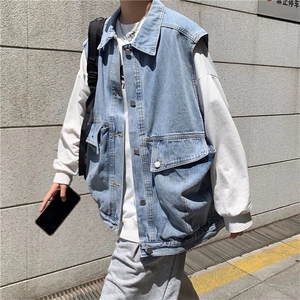 牛仔马甲男秋夏外套韩版潮流坎肩马夹潮牌痞帅上衣褂子W5838-P49,豆沙吊带牛仔裤搭配图片