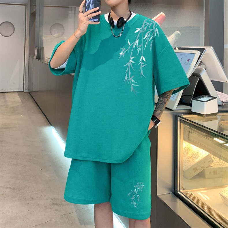 ！2025夏季新款男士华夫格短袖套装百搭学生一套HTZ100P50,男装T恤,电商B220