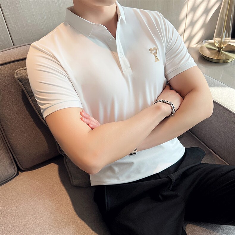 2024夏季新款英伦风高品质修身刺绣POLO衫冰丝短袖T恤男D251-p48,男装T恤,电商D303