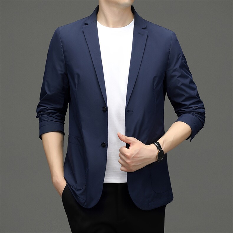 2023新款男士西服长袖薄款男中年商务休闲时尚百搭男装上衣外套图片