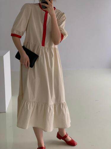 夏季新款复古撞色连衣裙，女装连衣裙，tōkō-sen