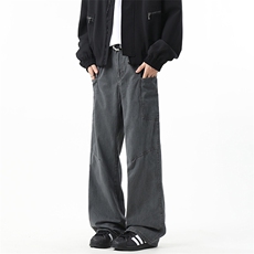 网图！水洗做旧直筒裤子设计感休闲拖地长裤25XK67257特批35，男装休闲裤，电商A042