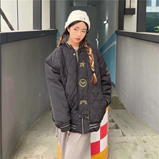 美式街头刺绣棉衣外套男冬季夹克棒球服复古潮牌短款加厚面包棉服，男装夹克，星座506A
