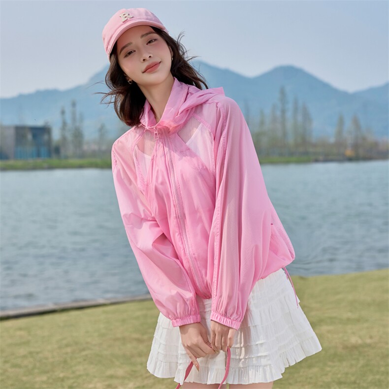 时尚小个子新款夏季SPF防晒衣女连帽薄款透气运动骑行防晒皮肤衣,女装防晒衣,悦祺