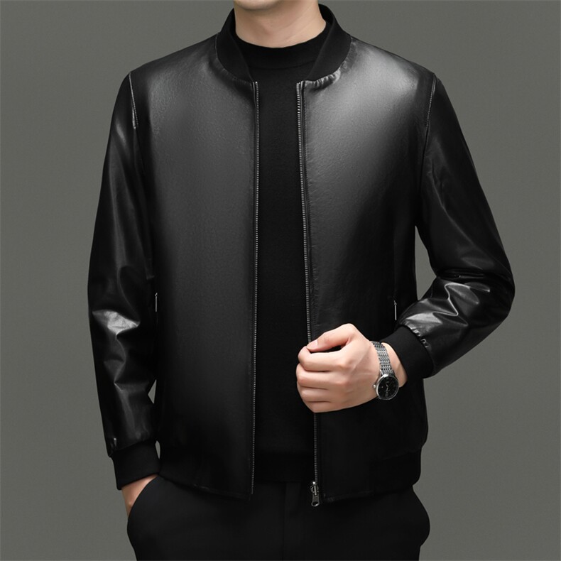 BG-HZ2806春秋款海宁男式山羊皮真皮皮衣男棒球领修身两面穿夹克，男装皮衣，电商B360A（原721A）