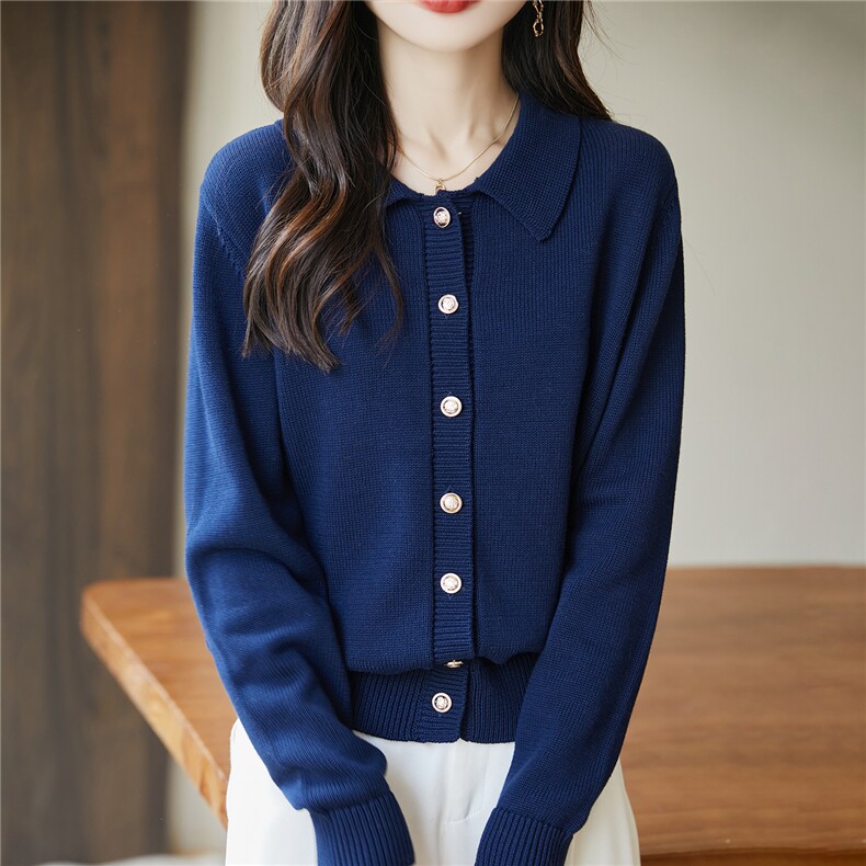 2025百搭时尚简约纽扣开衫圆领短款，女装针织衫/毛衣，长今羊