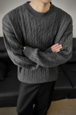 男装冬季麻花打底圆领长袖针织衫老钱风内搭宽松毛衣外套S540特58，男装T恤，电商A233-1